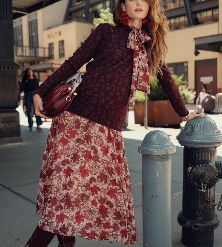Mock Metallic Flower Sweater