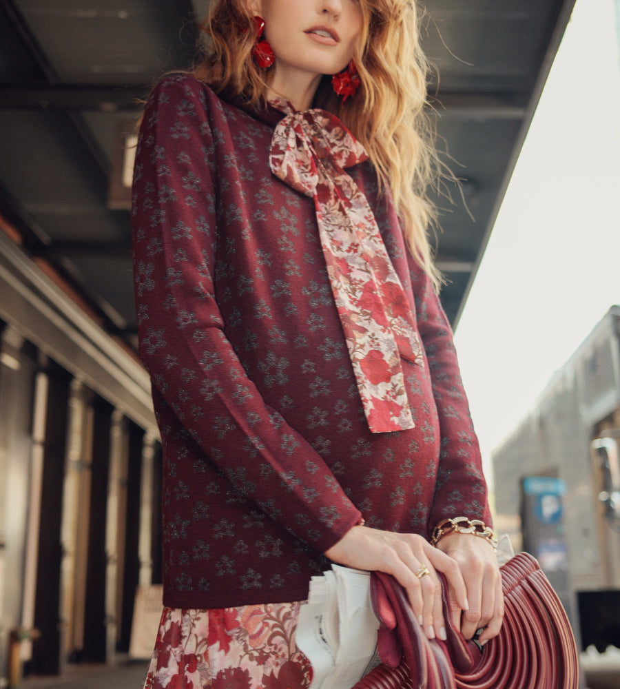 Mock Metallic Flower Sweater